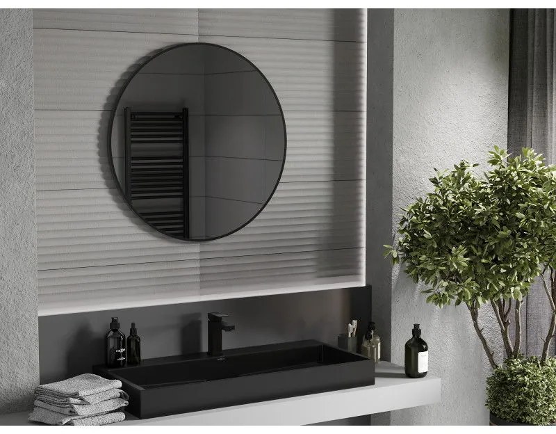 Mexen Loft, okrúhle kúpeľňové zrkadlo 80 cm, farba rámu čierna matná, 9850-080-080-000-70