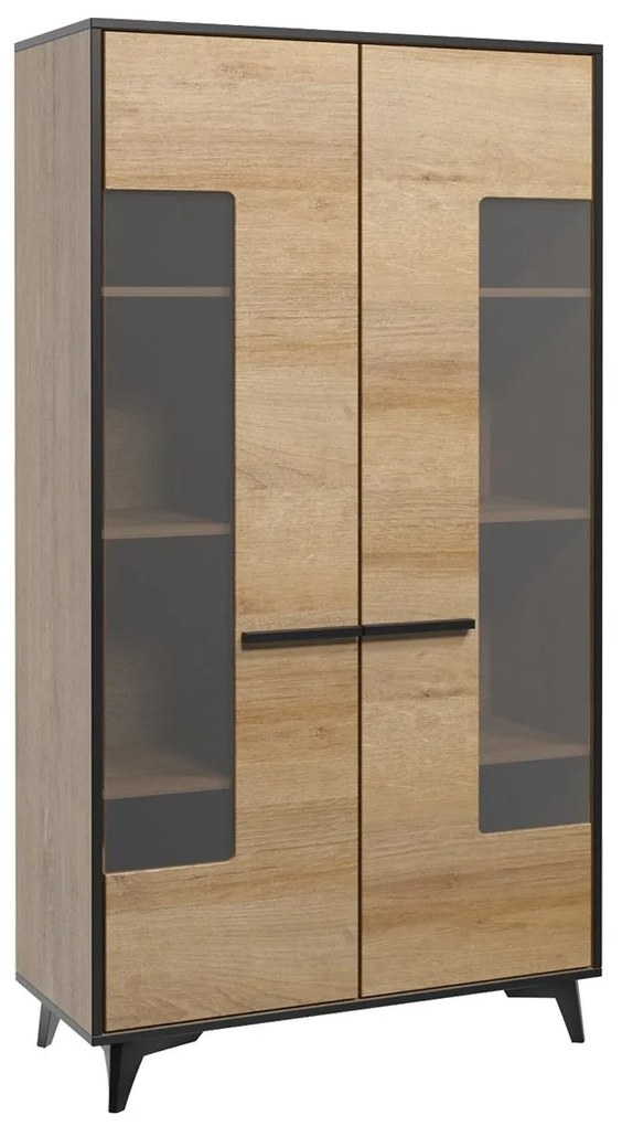 Široká vitrína W2D Lilly LY11, Osvetlenie: bez osvetlenia, Farba:: shirin walnut / shirin walnut + čierna