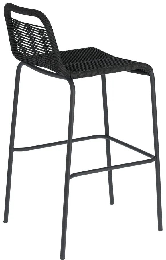 Čierna barová stolička s oceľovou konštrukciou Kave Home Glenville, výška 74 cm
