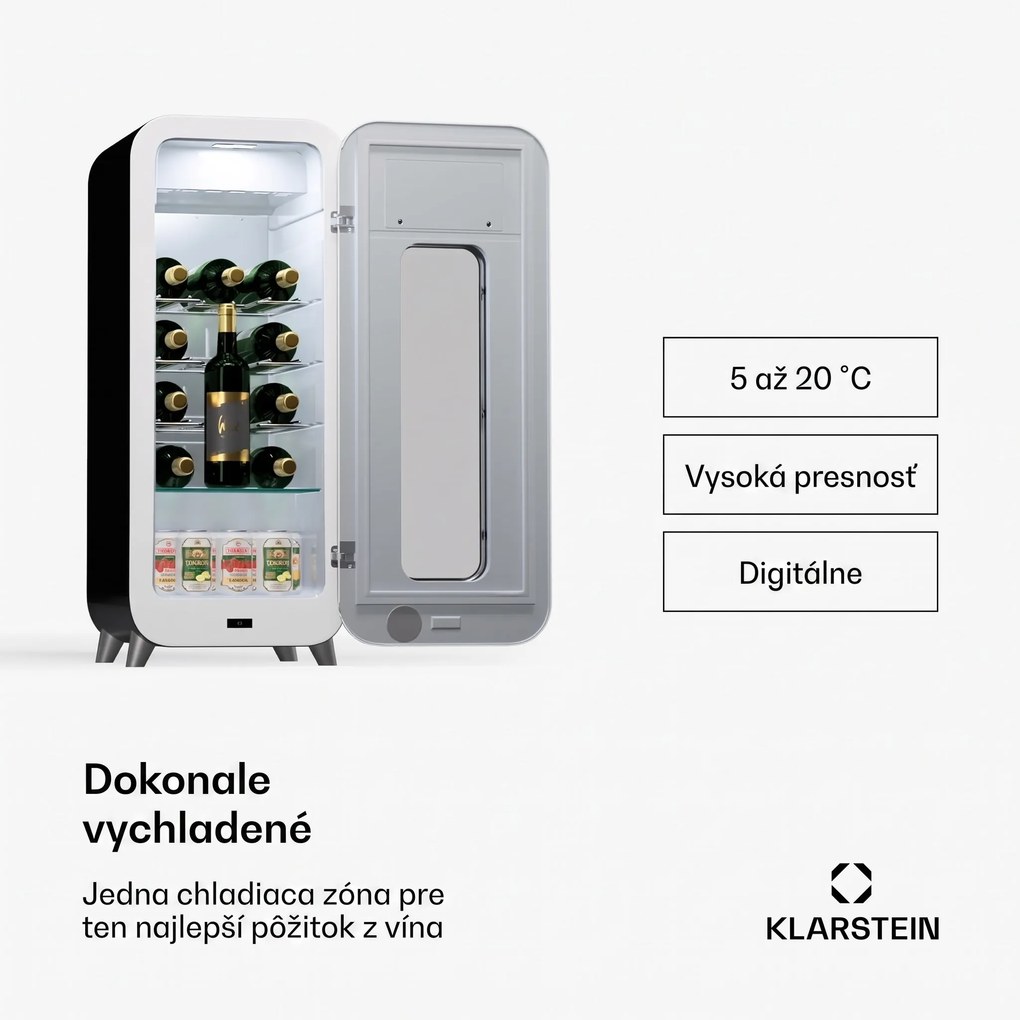 Klarstein Shirley 15 Uno. chladnička na víno, 15 fliaš, 5 - 20 °C, dotykové ovládanie, retro