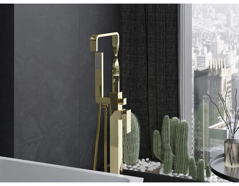 Mexen Avila, voľne stojaca vaňová batéria, zlatá lesklá, 75833-50