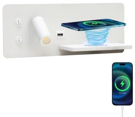 Immax 08285L-LED Nástenné sviet. s pol., USB a bezdr. nab. LED/3W/230V + LED/3W