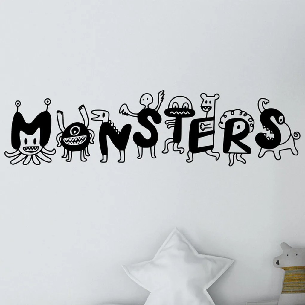 Veselá Stena Samolepka Monsters Farba: šedá, Veľkosť: 100 x 29 cm