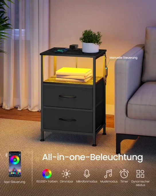 Nočný stolík BELLAH s nabíjacou stanicou LGS302BH02