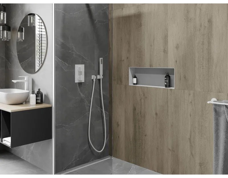 Mexen X-Wall-NR, polička na zapustenie pod obklad bez goliera 60 x 20 cm, biela, 1921602010