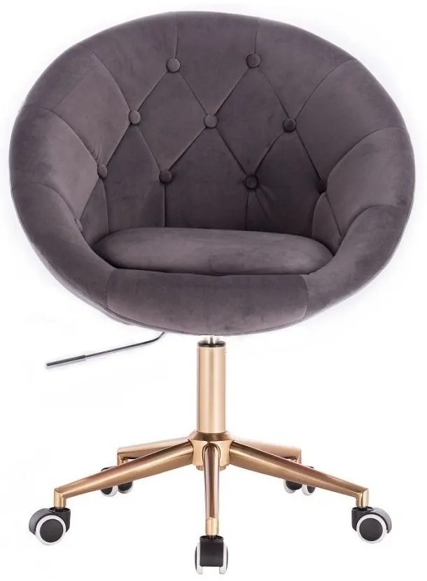 LuxuryForm DESIGN Kreslo VERA VELUR na zlatej podstave s kolieskami - tmavosivé