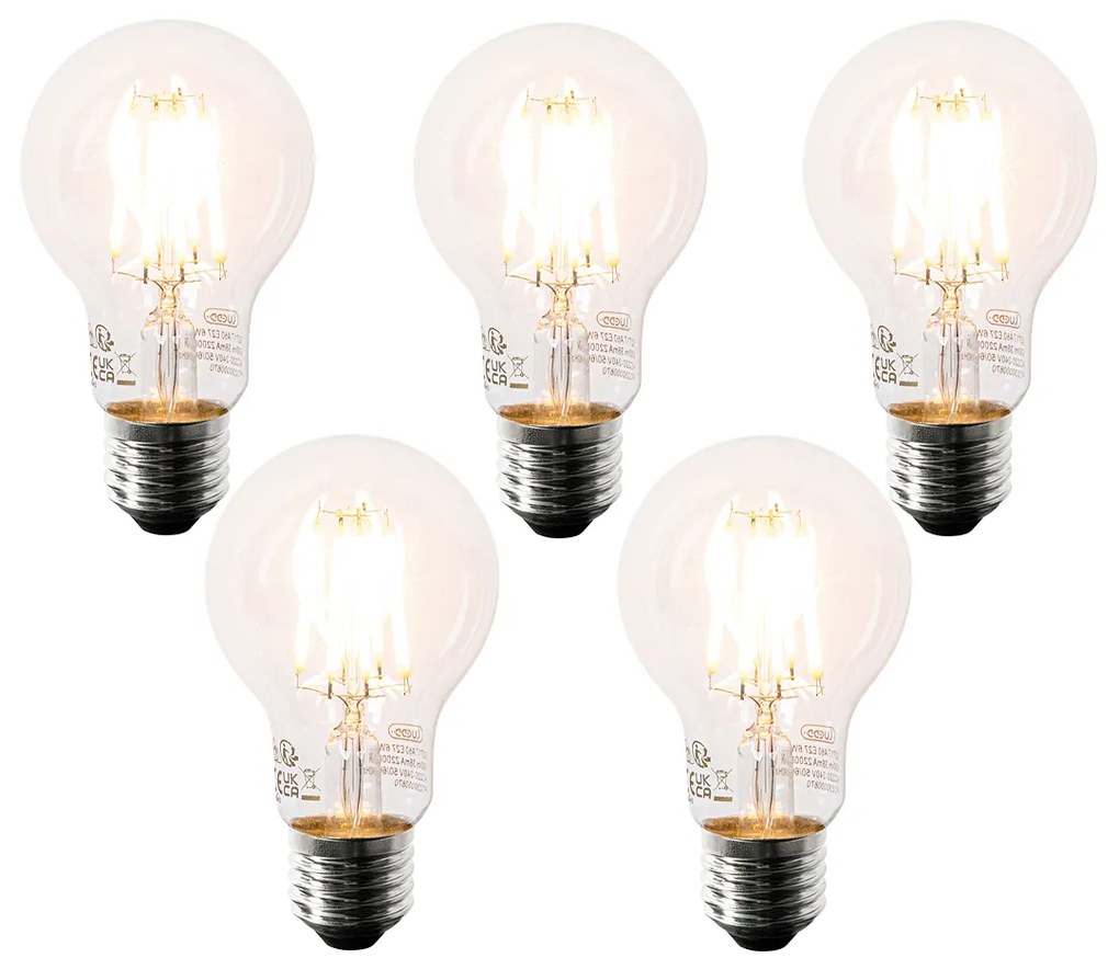 Sada 5 LED žiaroviek E27 A60 čírych 6W 630 lm 2200K