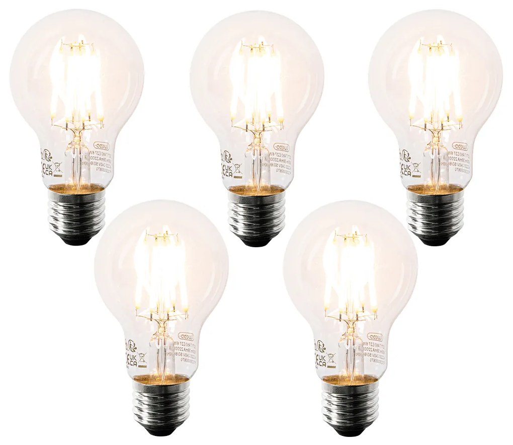 Sada 5 LED žiaroviek E27 A60 číre 6W 630lm 2200K