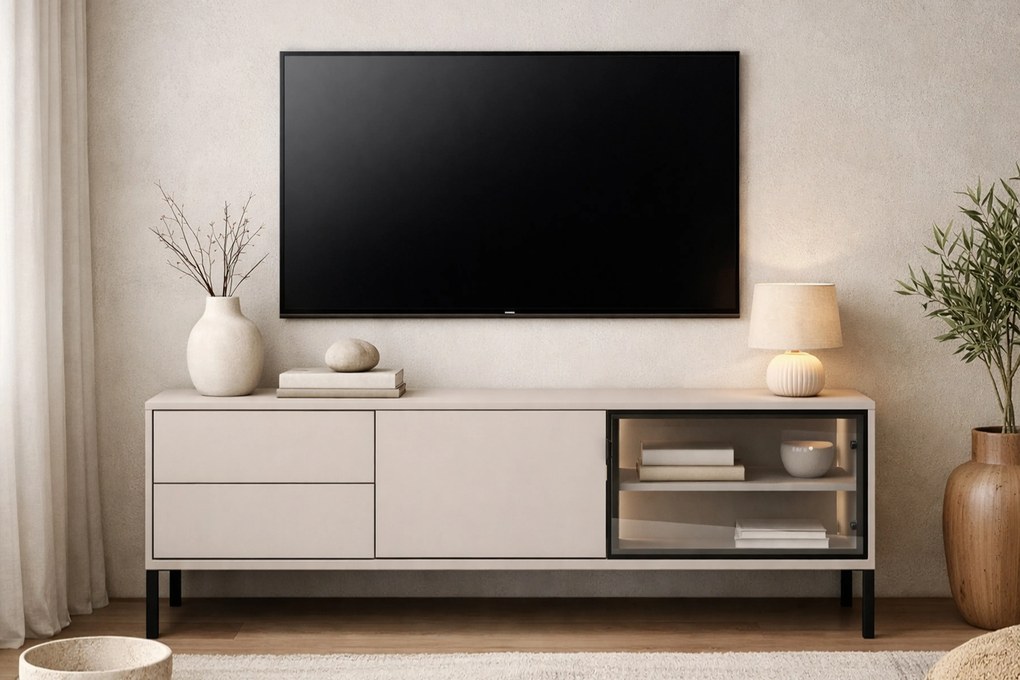 TV skrinka so zásuvkami s osvetlením Harmona 160 cm - kašmír