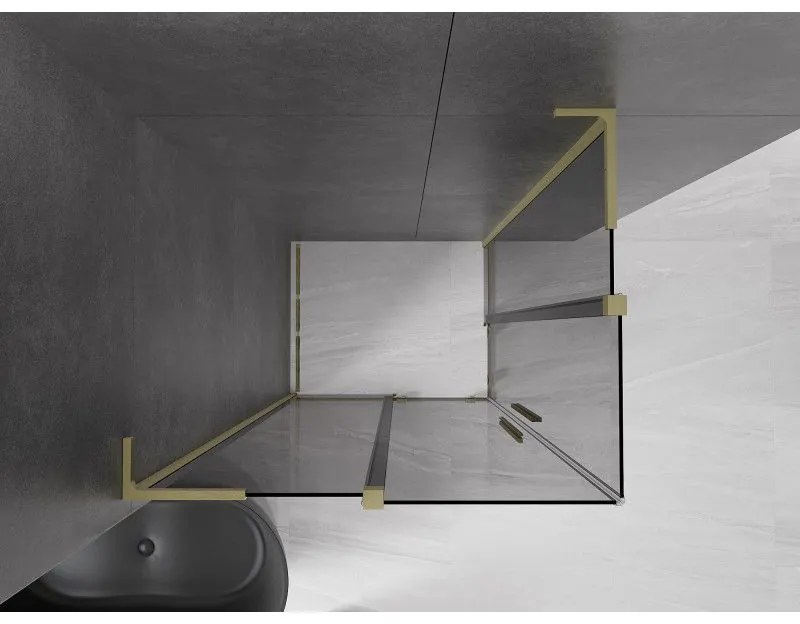 Mexen Velar L Duo, sprchový kút s posuvnými dverami 100 x 90 cm, 8mm šedé sklo, zlatá matná, 871-100-090-02-43-55