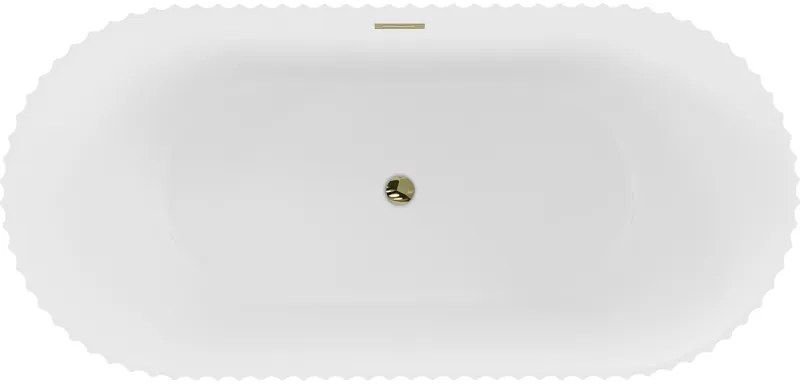 Mexen Paola, voľne stojaca vaňa, drážkovaná, 150 x 75 cm, biela matná, zlatý lesklý prepad, 52721507501-50