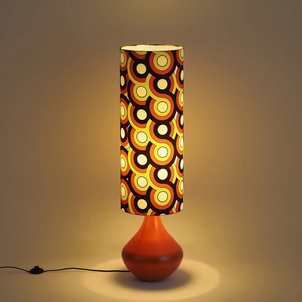 Retro stojaca lampa oranžová s látkovým tienidlom viacfarebná - Mina