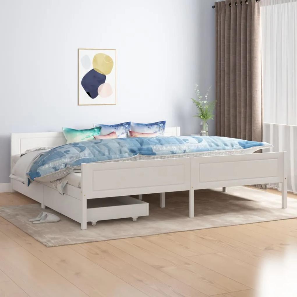 Rám postele s 2 zásuvkami biely masívna borovica 200x200 cm