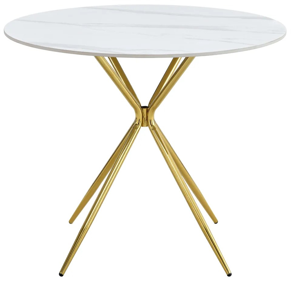 Jedálenský stôl, biely mramor/gold chróm zlatá, priemer 90 cm, MEKNER