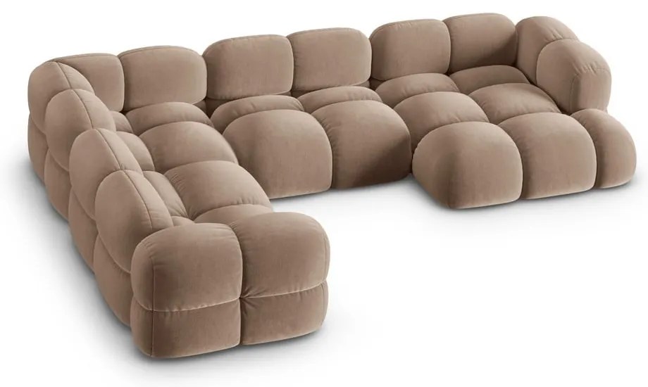 Hnedá zamatová rohová pohovka (ľavý roh/do tvaru "U") Loretto – Cosmopolitan Design