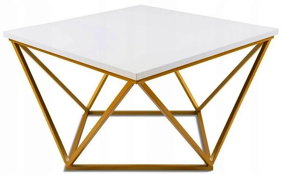 HowHomely Konferenčný stolík CURVED 62x62 cm zlatá/biela DD0003