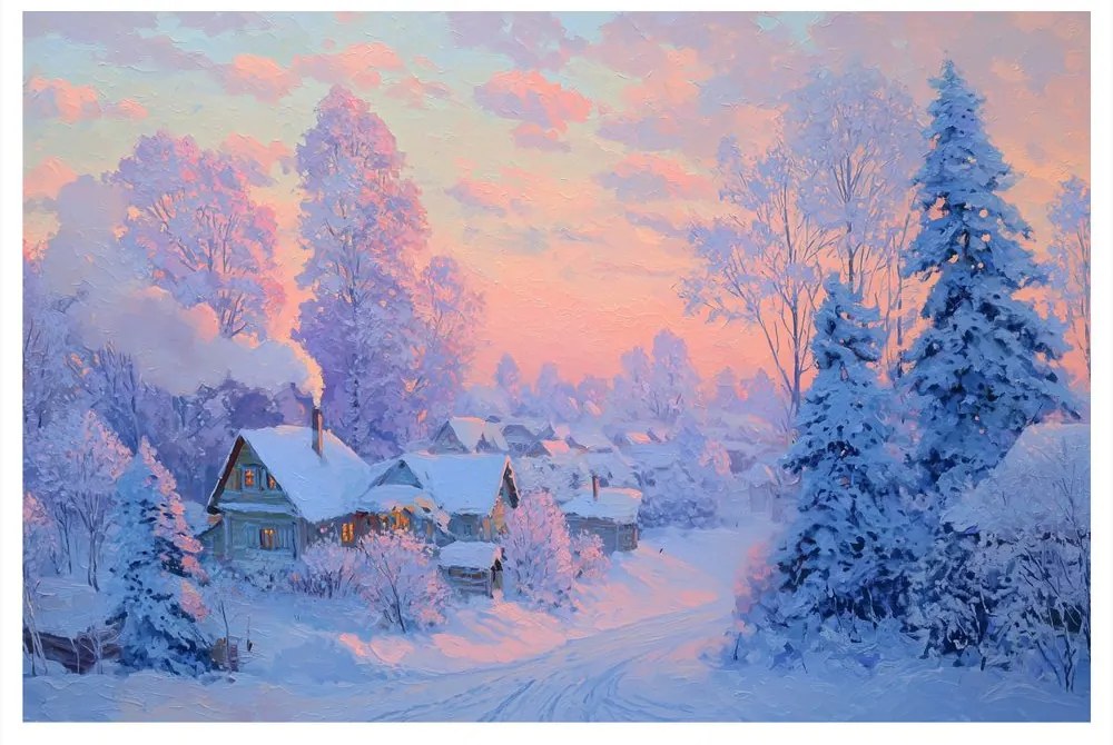 Obraz vianočná dedinka za súmraku