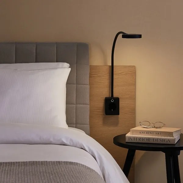 Rabalux 71283 - LED stmievateľné nástenné svietidlo TIVRO E 4W/230V s USB portom do zásuvky, čierne