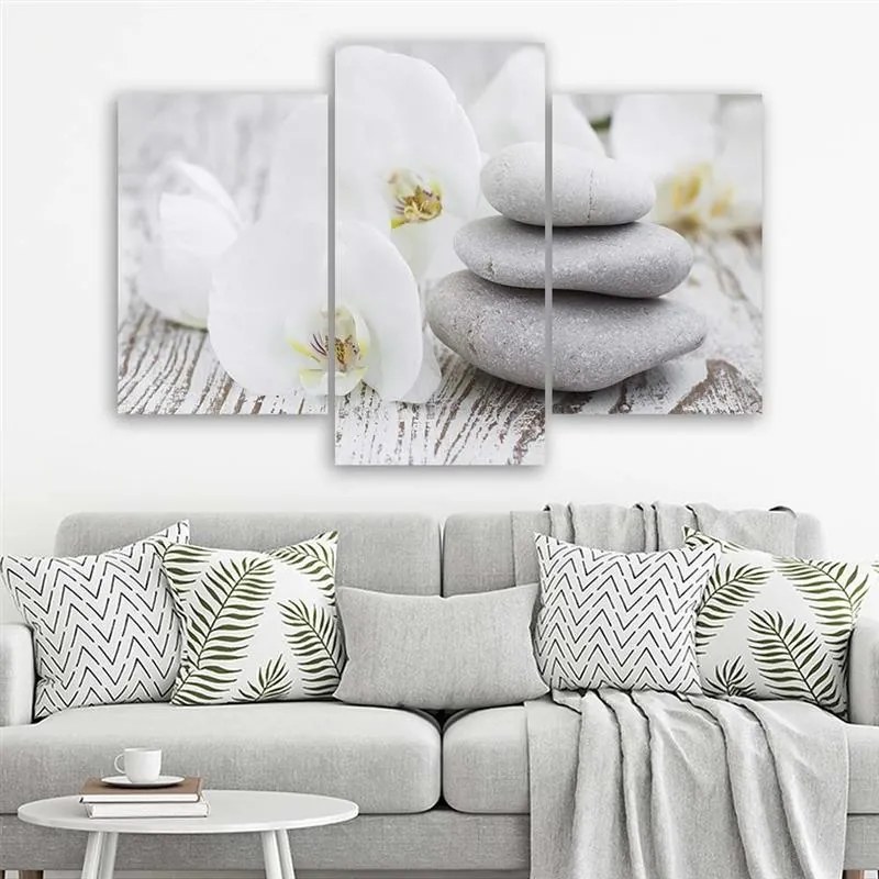 Gario Obraz na plátne Biela orchidea a kamene - 3 dielny Rozmery: 150 x 100 cm