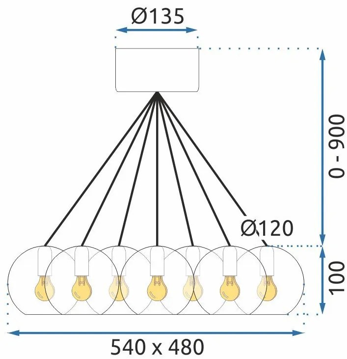 Toolight - Závesné svietidlo sklenené gule 13xG4 25W, APP561-13CP, chrómová, OSW-08237