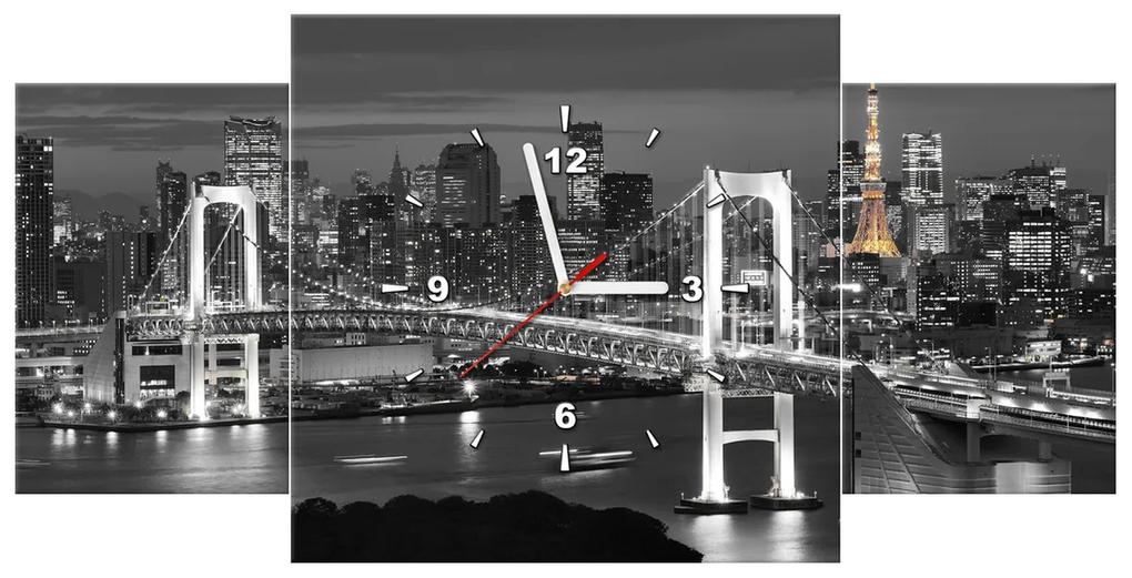 Gario Obraz s hodinami Most Tokyo Bay - 3 dielny Rozmery: 90 x 30 cm