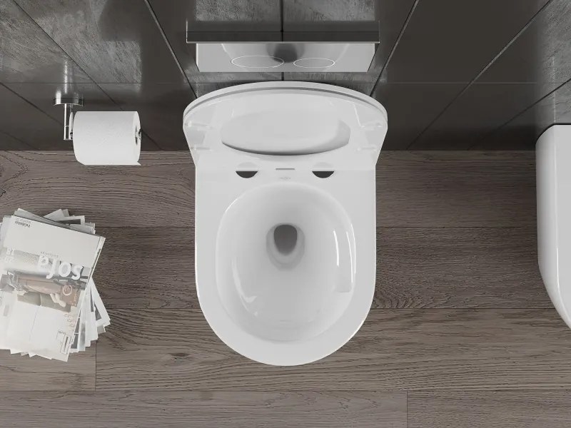 Mexen Carmen, závesná WC misa 490x365x340 mm, Rimless Tornádo + WC sedadlo z duroplastu, biela lesklá, 30880300T