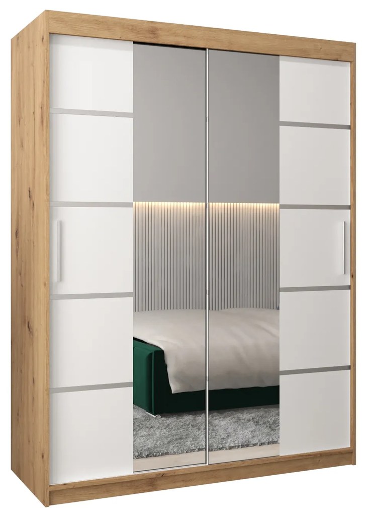 Šatníková skriňa 150 cm Verika 4 150 (dub artisan + biela). Akcia -21%. Vlastná spoľahlivá doprava až k Vám domov. 1064273