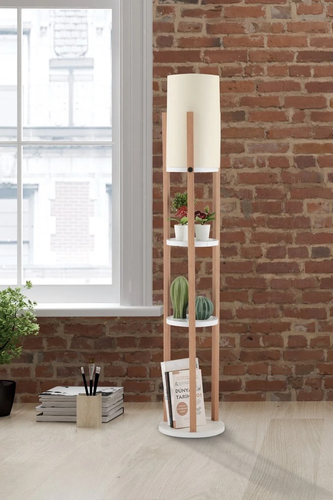 Stojací lampa Nora II bílá/dub přírodní