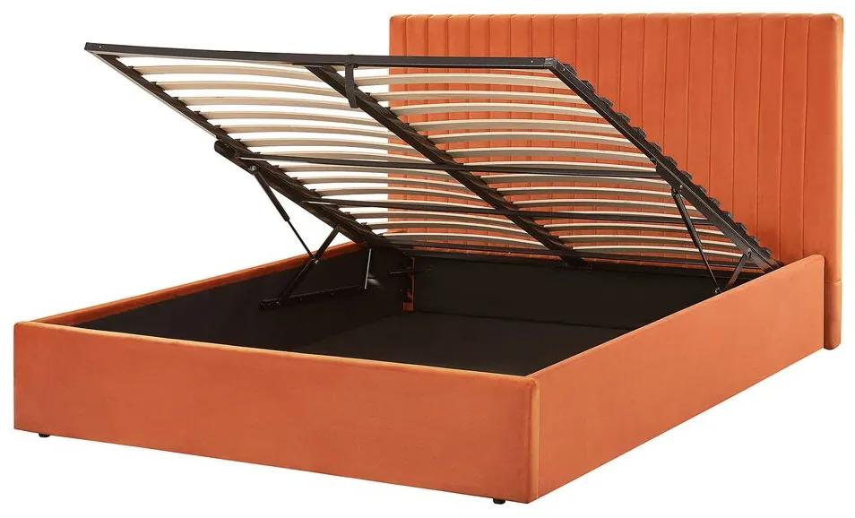 Zamatová posteľ s úložným priestorom 140 x 200 cm oranžová VION Beliani