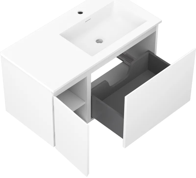 Mexen Orio, kúpeľňová skrinka 90 cm s pravým umývadlom Otis, 1S, 1D, biela matná, 91A13-09047-3-BBFF01-W18P01