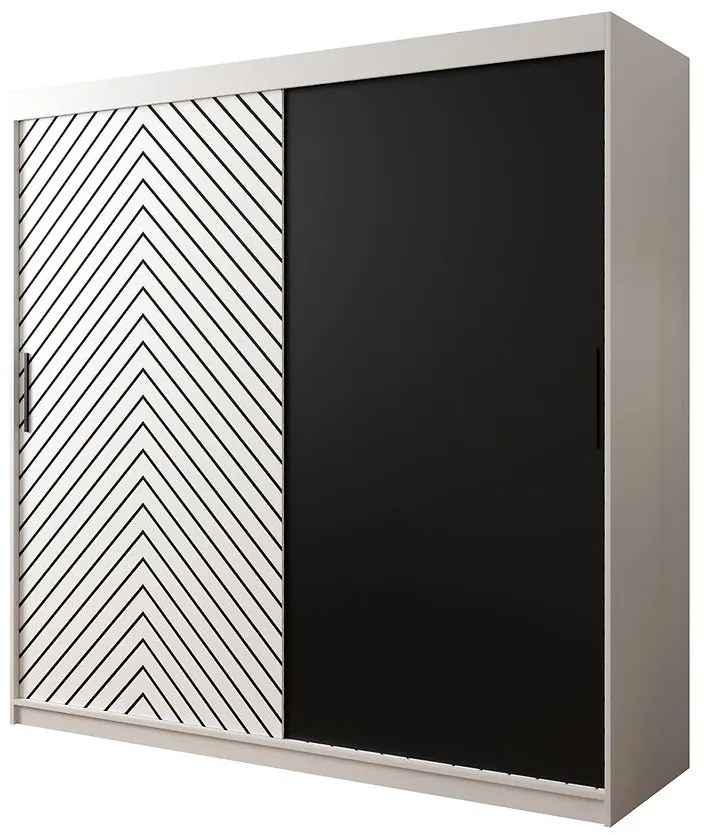 Skriňa Jodełka 200 biely/biely/čierna