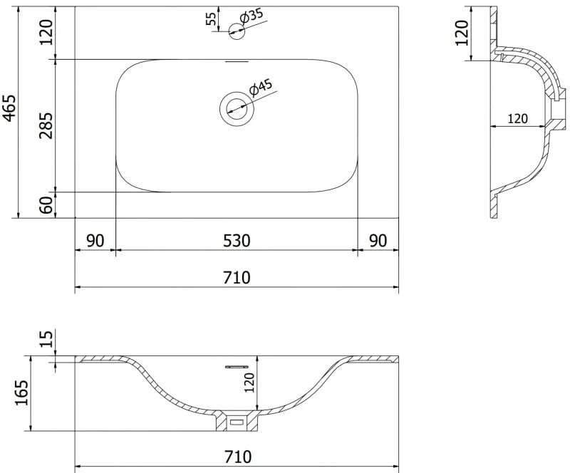 Mexen Vela, umývadlo na zapustenie 71 x 46,5 cm, biela matná, 25237001
