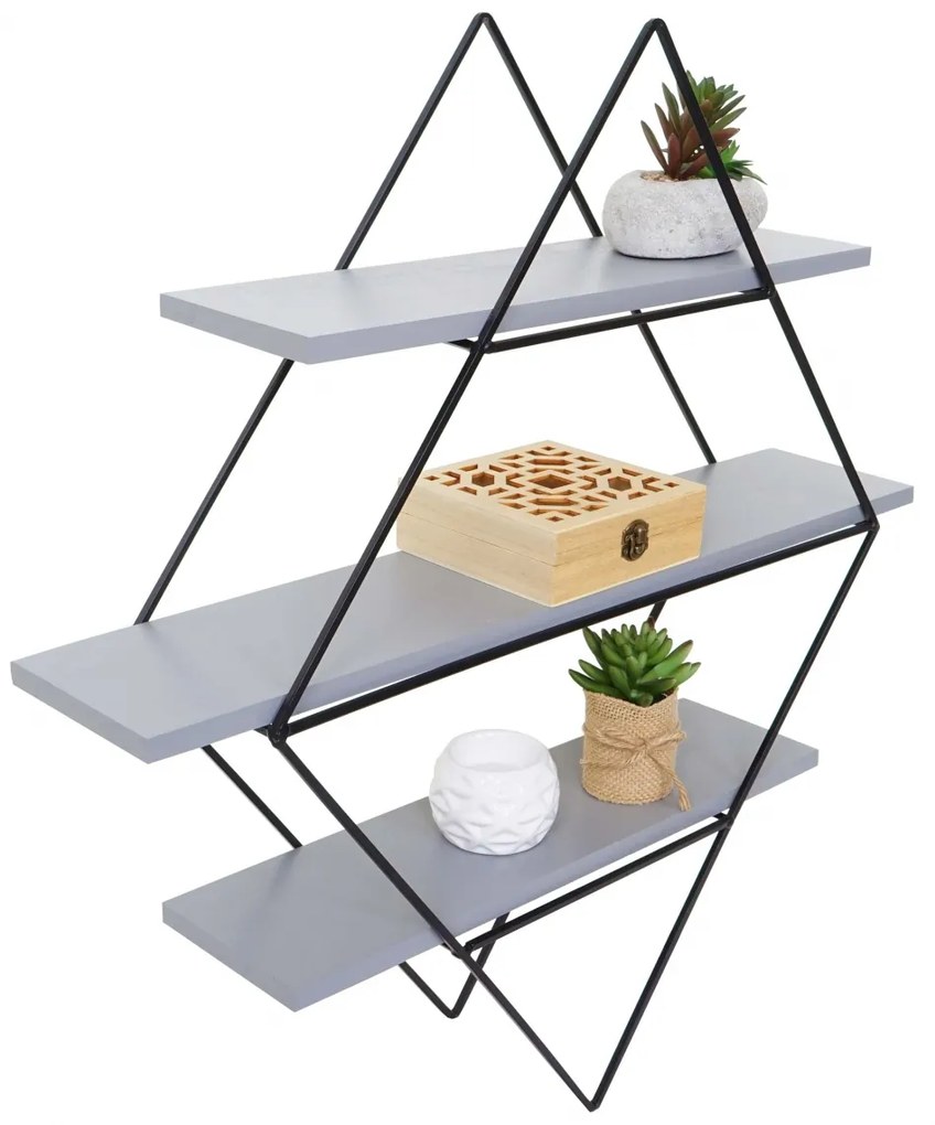 Nástenná polica A80 v industriálnom štýle - drevo / kov, 60x55x12 cm - Sivomodrá