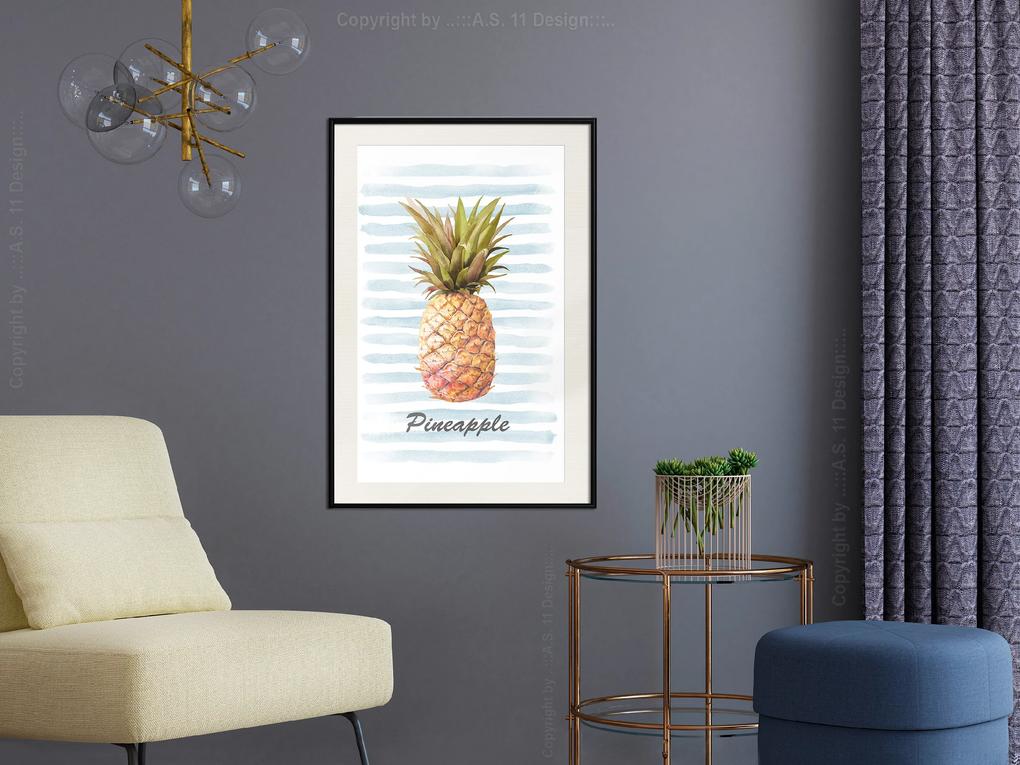 Artgeist Plagát - Pineapple and Stripes [Poster] Veľkosť: 30x45, Verzia: Zlatý rám s passe-partout