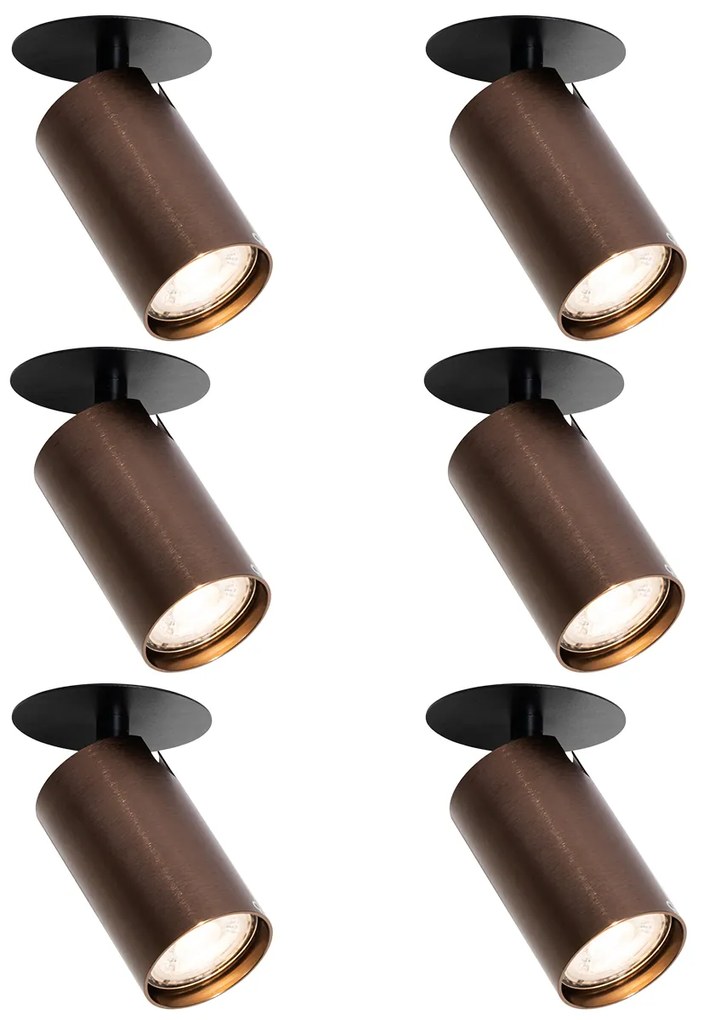 Sada 6 moderných zapustených bodových svetiel tmavý bronz GU10 50mm - Chels
