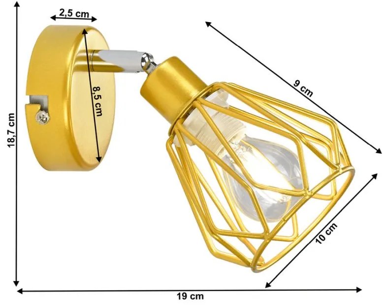 Kondela Nástenná lampa, zlatá/kov, OKIRA TYP 2