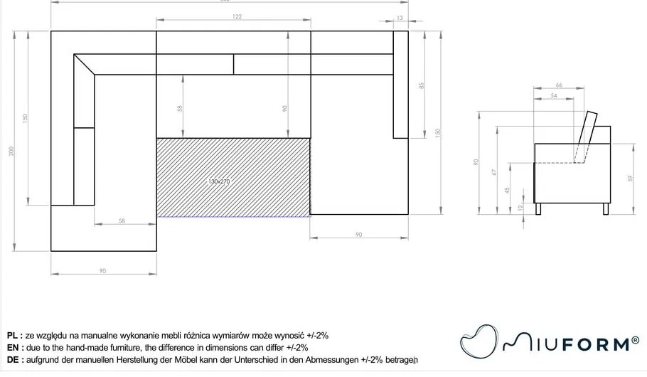 Pudrovoružová rozkladacia pohovka do "U" Miuform Charming Charlie, pravý roh
