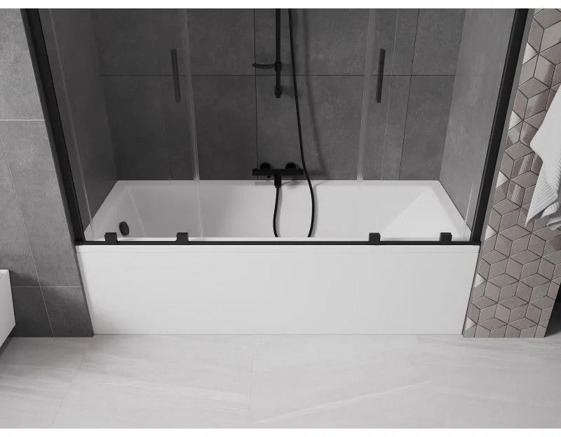 Mexen Velar Duo, 2-krídlová posuvná vaňová zástena 180 x 150 cm, 8mm číre sklo, čierny matný profil, 896-180-000-02-70