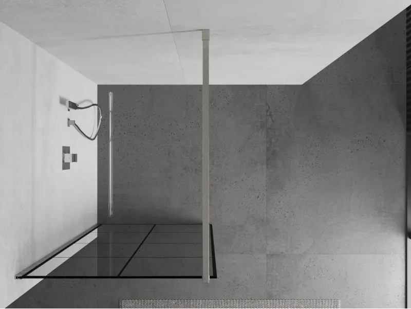 Mexen Kioto, sprchová zástena Walk-In 70 x 200 cm, 8mm číre sklo čierny vzor, brúsená oceľ profil, 800-070-101-97-77