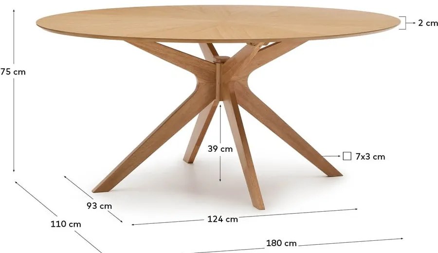 Jedálenský stôl s doskou v dubovom dekore 110x180 cm Naanim – Kave Home