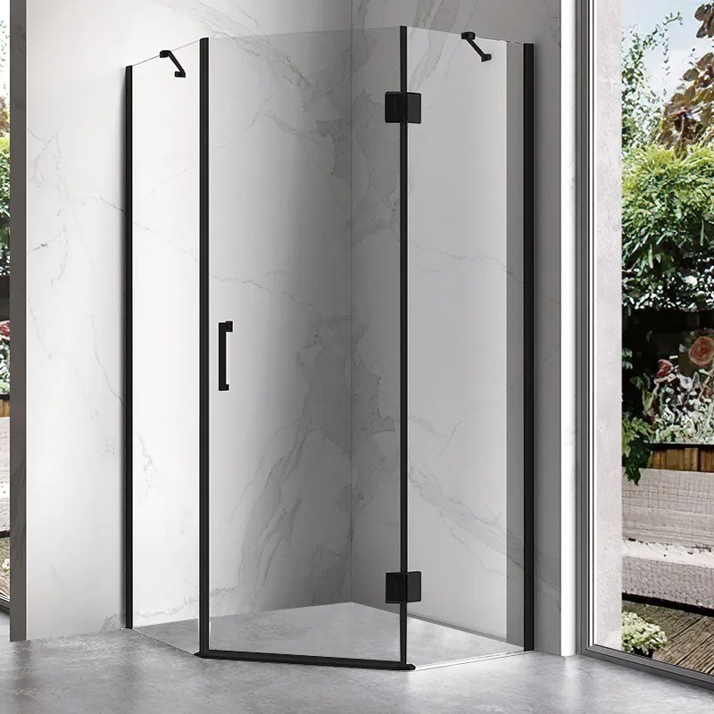BPS-koupelny Päťuholníkový sprchový kút KZ10B BL 90x90 čierna/transparent - bez vaničky