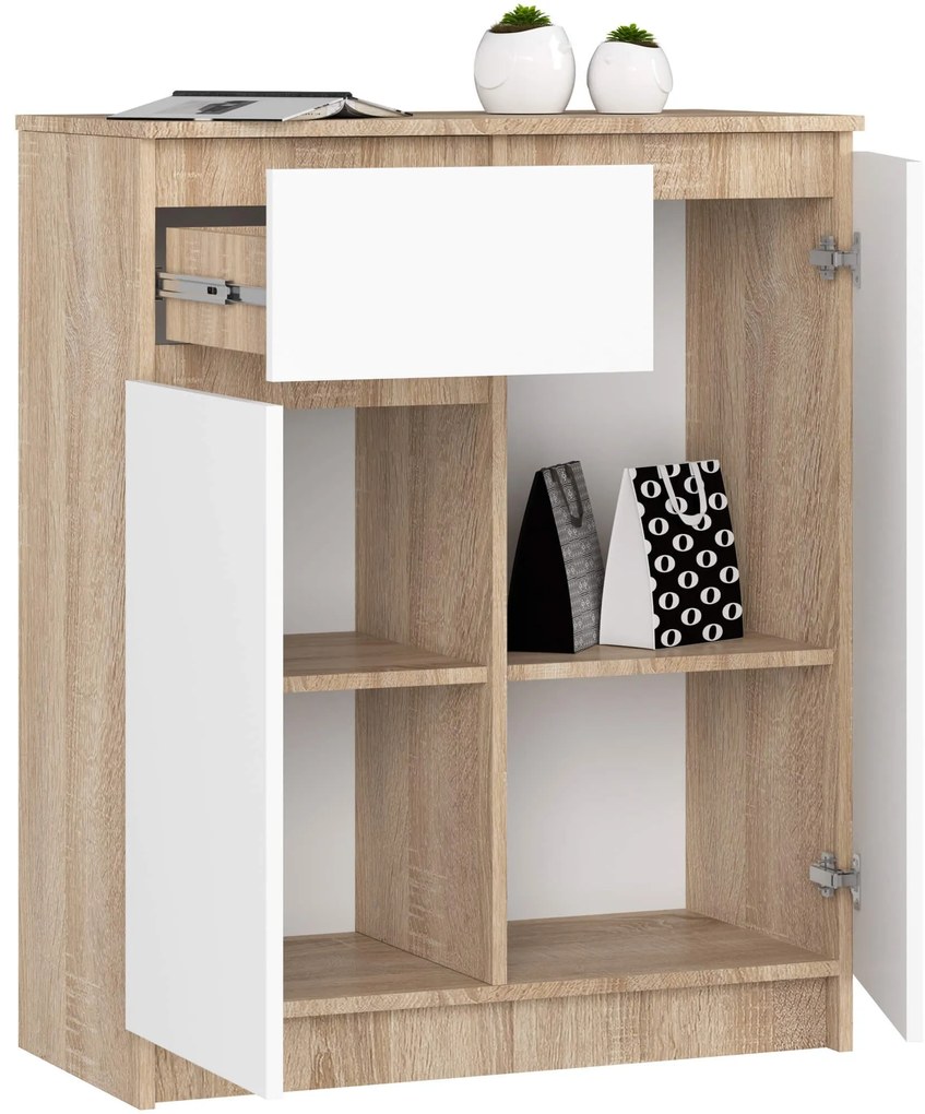 Komoda Kiara 80 cm 2 skrinky a 1 zásuvka dub sonoma/biela