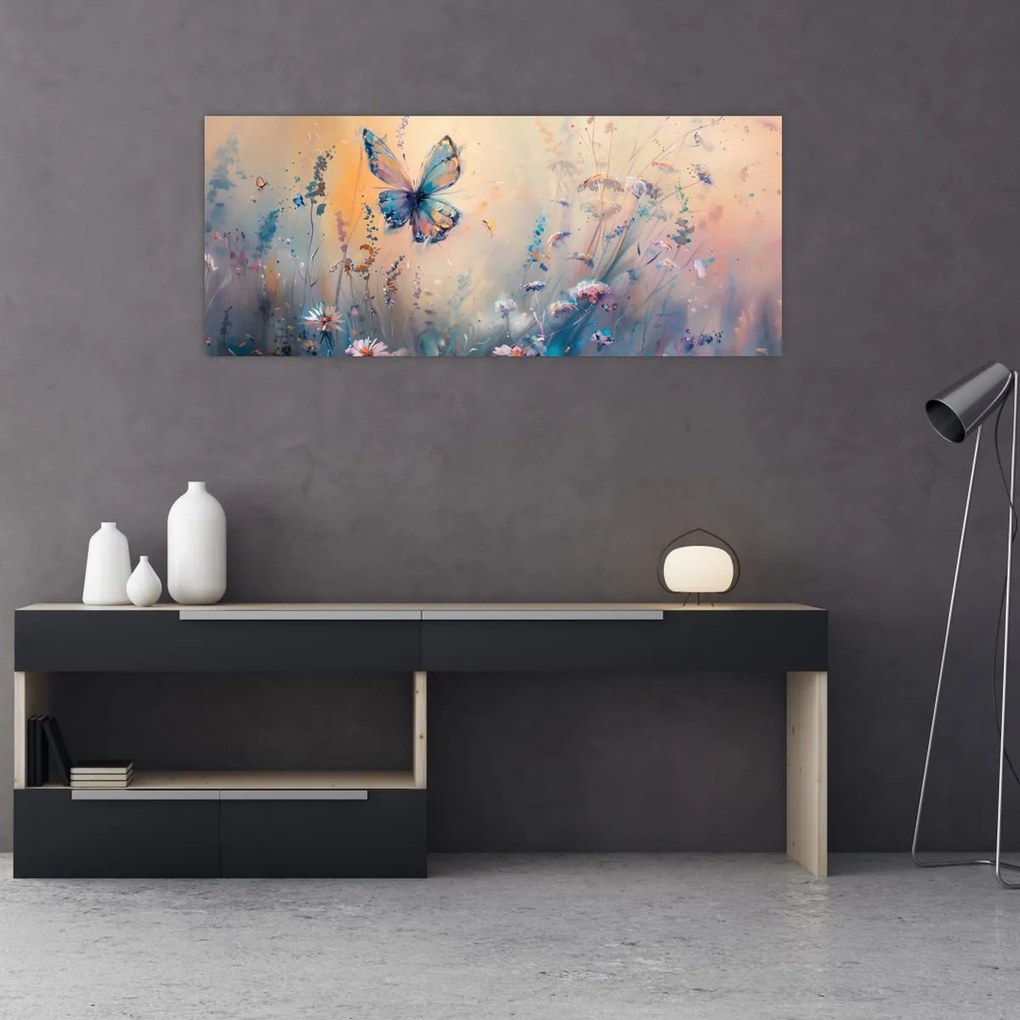 Obraz - Lúka s motýľom II. (120x50 cm)