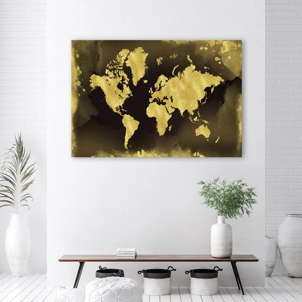 Obraz na plátně, Zlaté kontinenty Vintage - 90x60 cm
