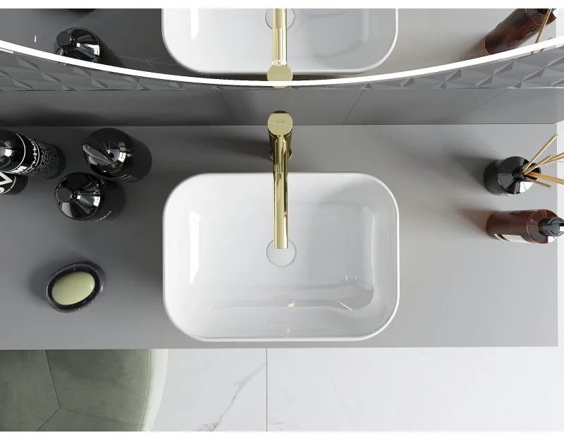 Mexen Rita, umývadlo na dosku 45x32x14 cm, biela-zlatá lesklá, 21084506