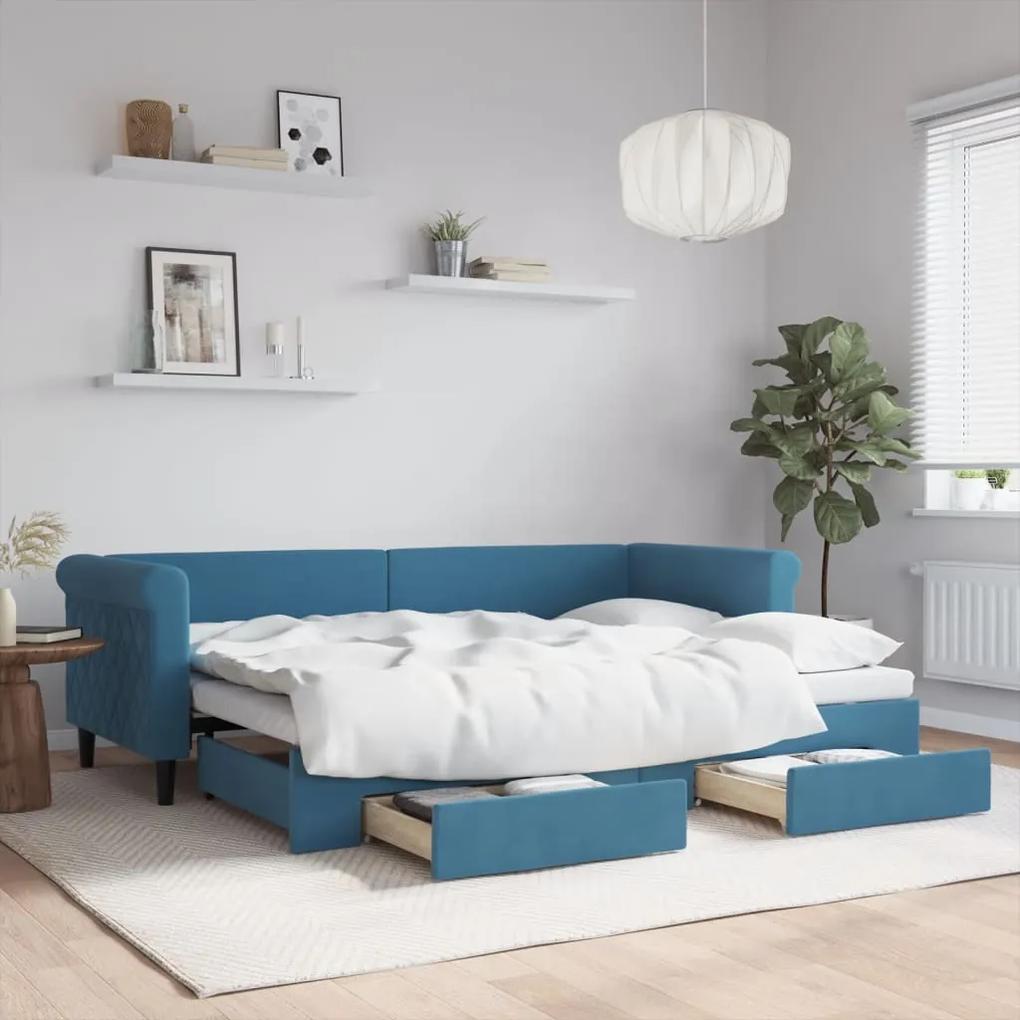 Rozkladacia denná posteľ s matracmi modrá 80x200 cm zamat 3197811