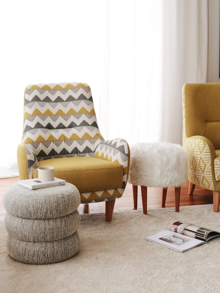 Křeslo Zikzak žluté/vícebarevné