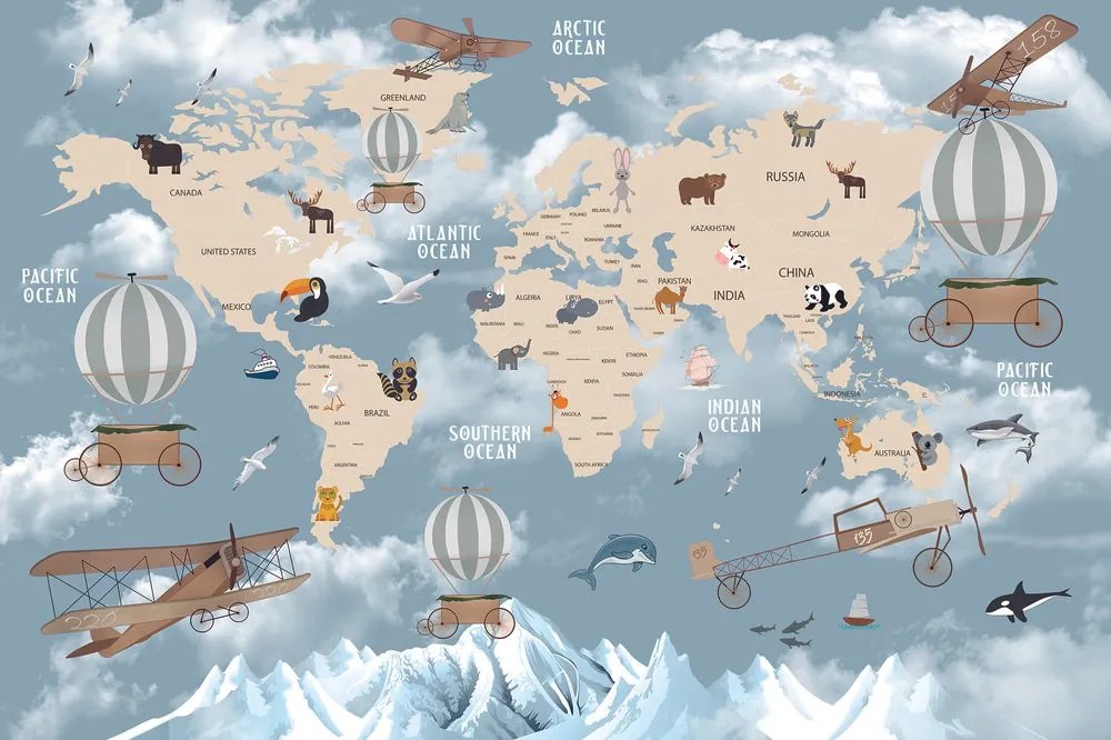 Samolepiaca tapeta nádherná detská mapa so zvieratkami