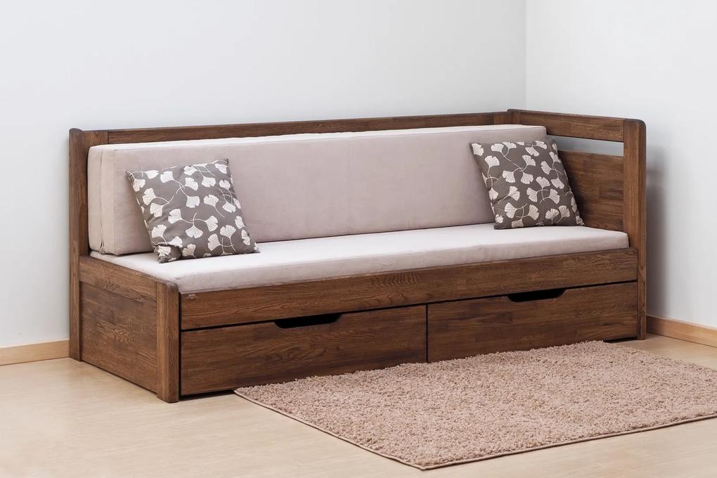 BMB TANDEM KLASIK s roštom a úložným priestorom 90 x 200 cm - rozkladacia posteľ z dubového masívu s ľavou podrúčkou, dub masív