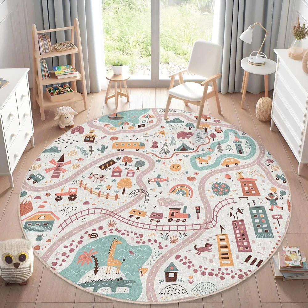 Prateľný detský hrací koberec ø100 cm Furry World – Mila Home